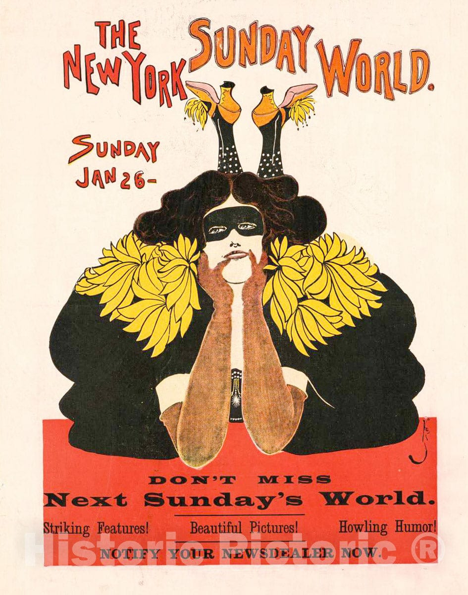 Vintage Poster -  The New York Sunday World. Sunday Jan. 26., Historic Wall Art