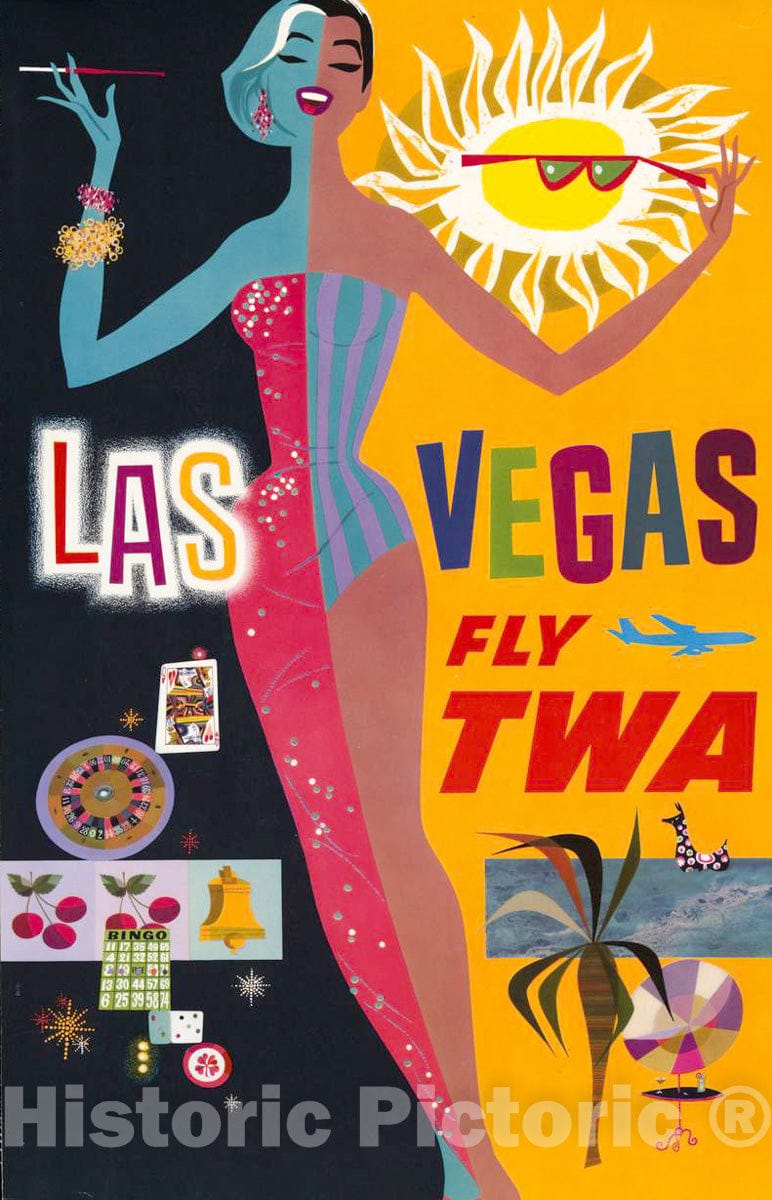 Vintage Poster -  Las Vegas -  Fly TWA., Historic Wall Art