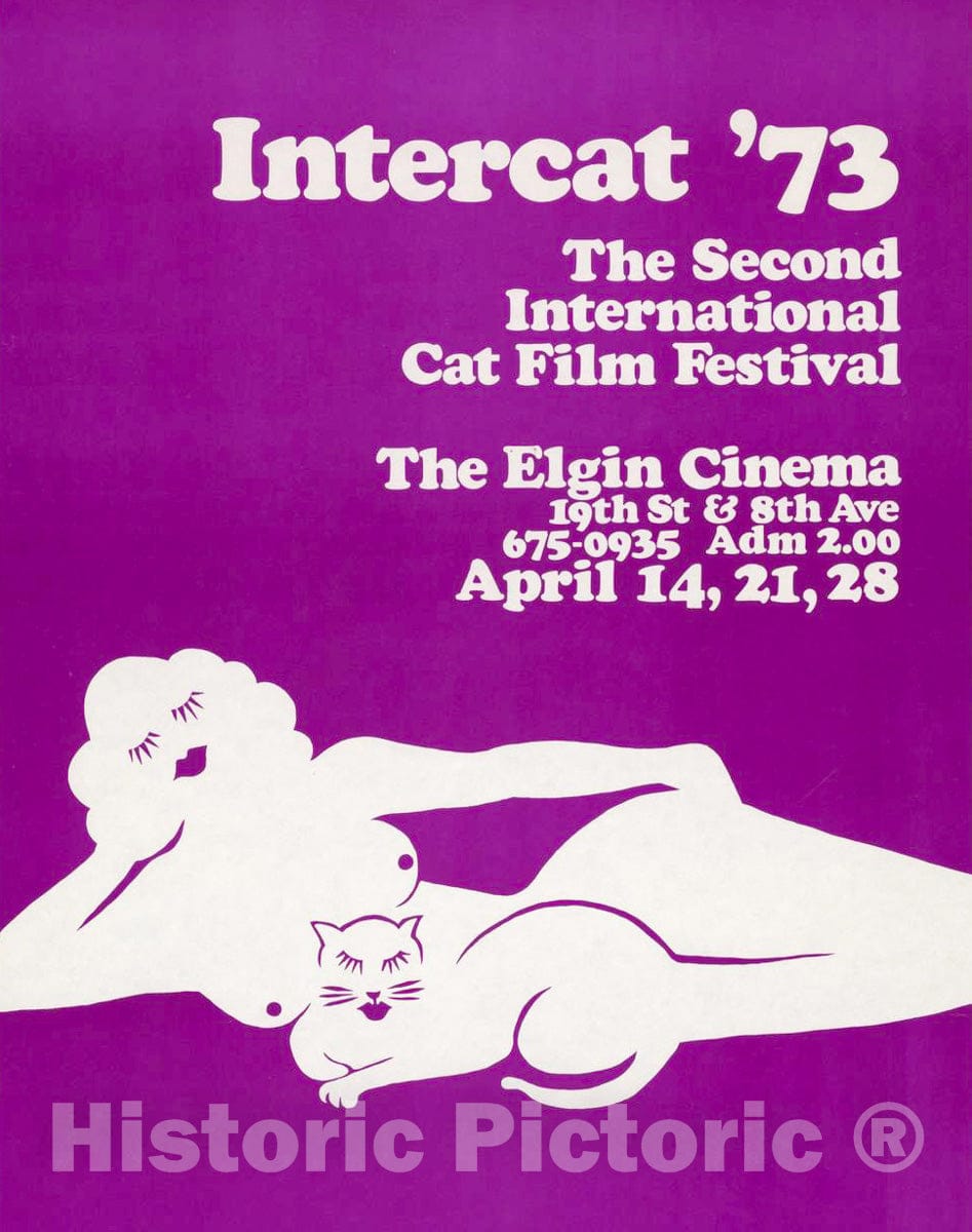 Vintage Poster -  Intercat '73. The Second International cat Film Festival, The Elgin Cinema., Historic Wall Art