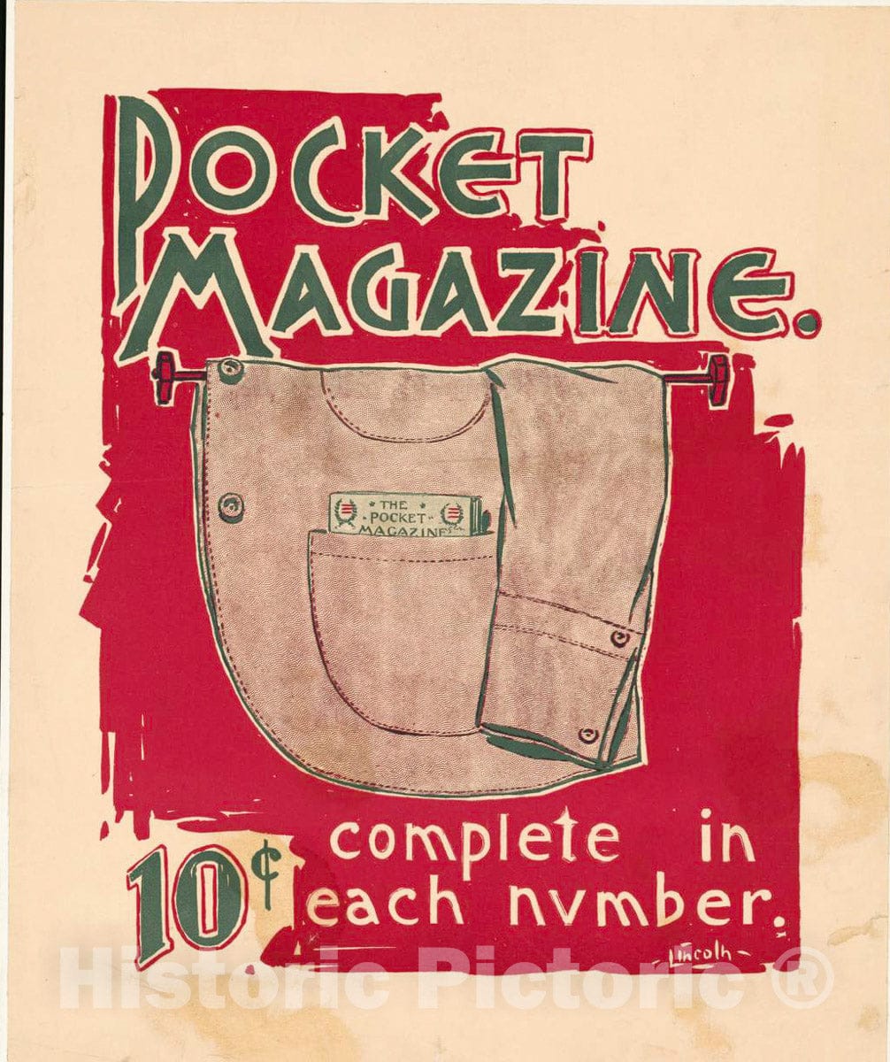 Vintage Poster -  Pocket Magazine, 10 Cents Complete in Each Number, Historic Wall Art