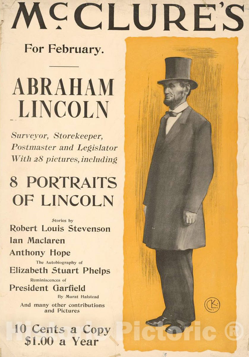 Vintage Poster -  McClure's for February, Abraham Lincoln, Historic Wall Art