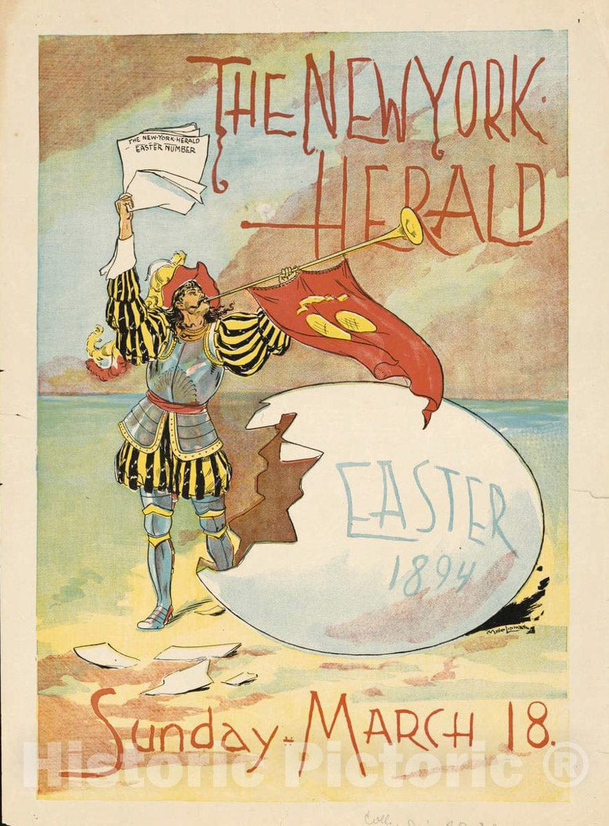 Vintage Poster -  The New York Herald, Easter 1894. Sunday -  March 18, Historic Wall Art