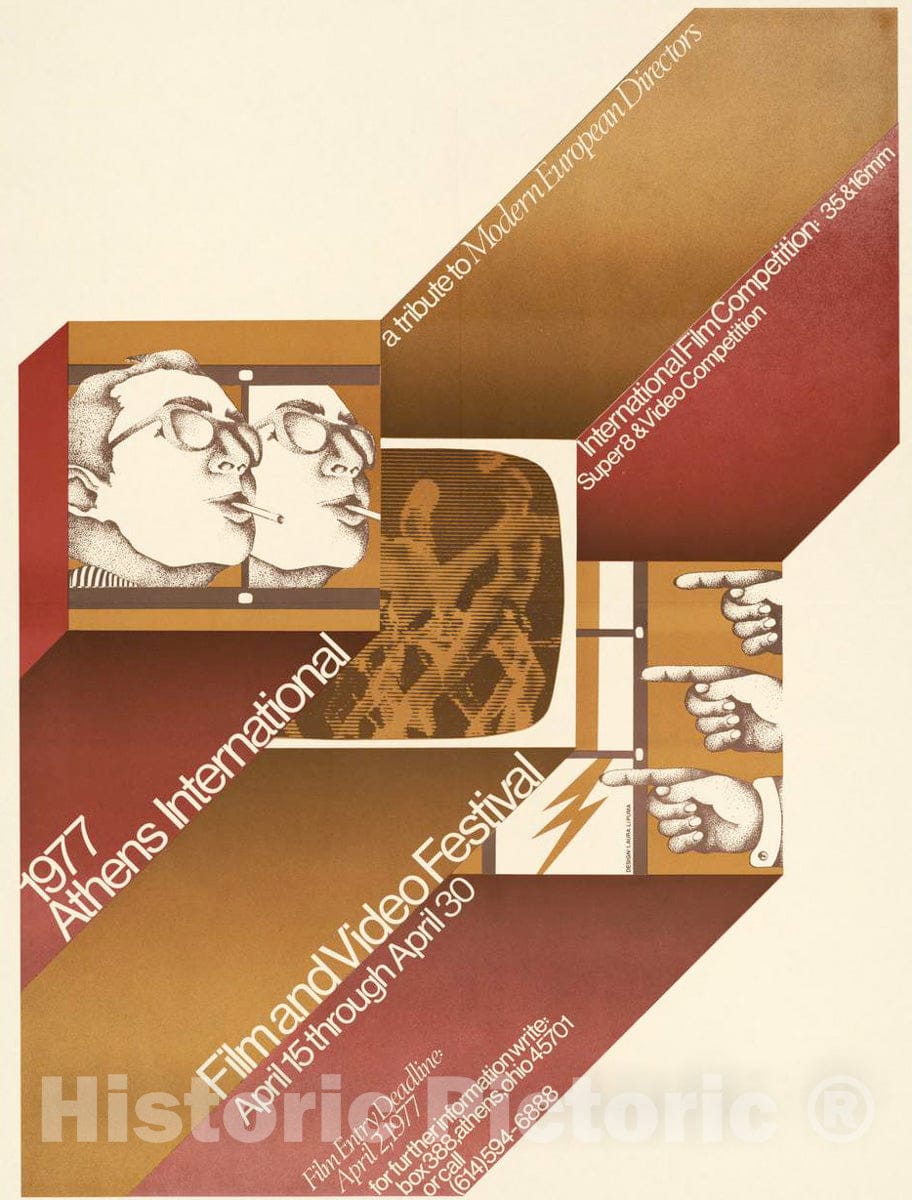 Vintage Poster -  1977 Athens International Film and Video Festival. April 15 Through April 30. International Film Competition, Historic Wall Art