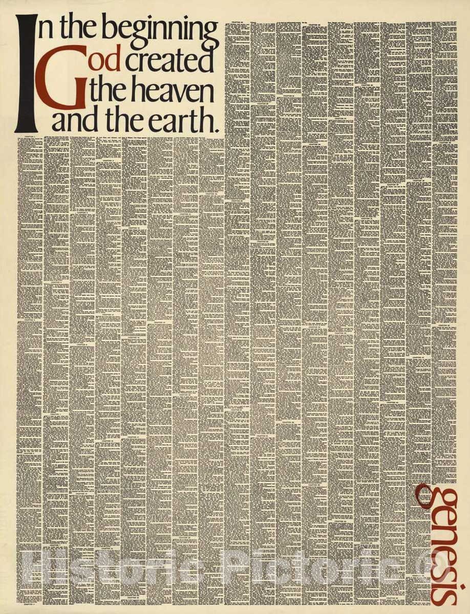 Vintage Poster -  in The Beginning God Created The Heaven and The Earth. Genesis, Historic Wall Art