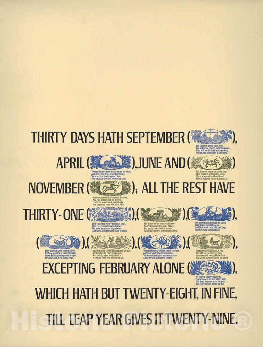 Vintage Poster -  Thirty Days Hath September., Historic Wall Art