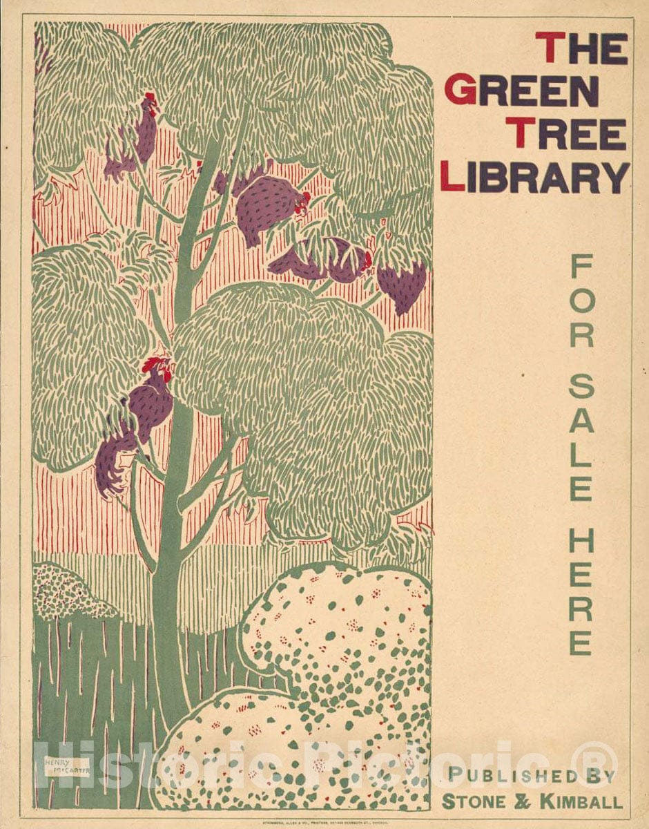 Vintage Poster -  The Green Tree Library, for Sale here, Historic Wall Art