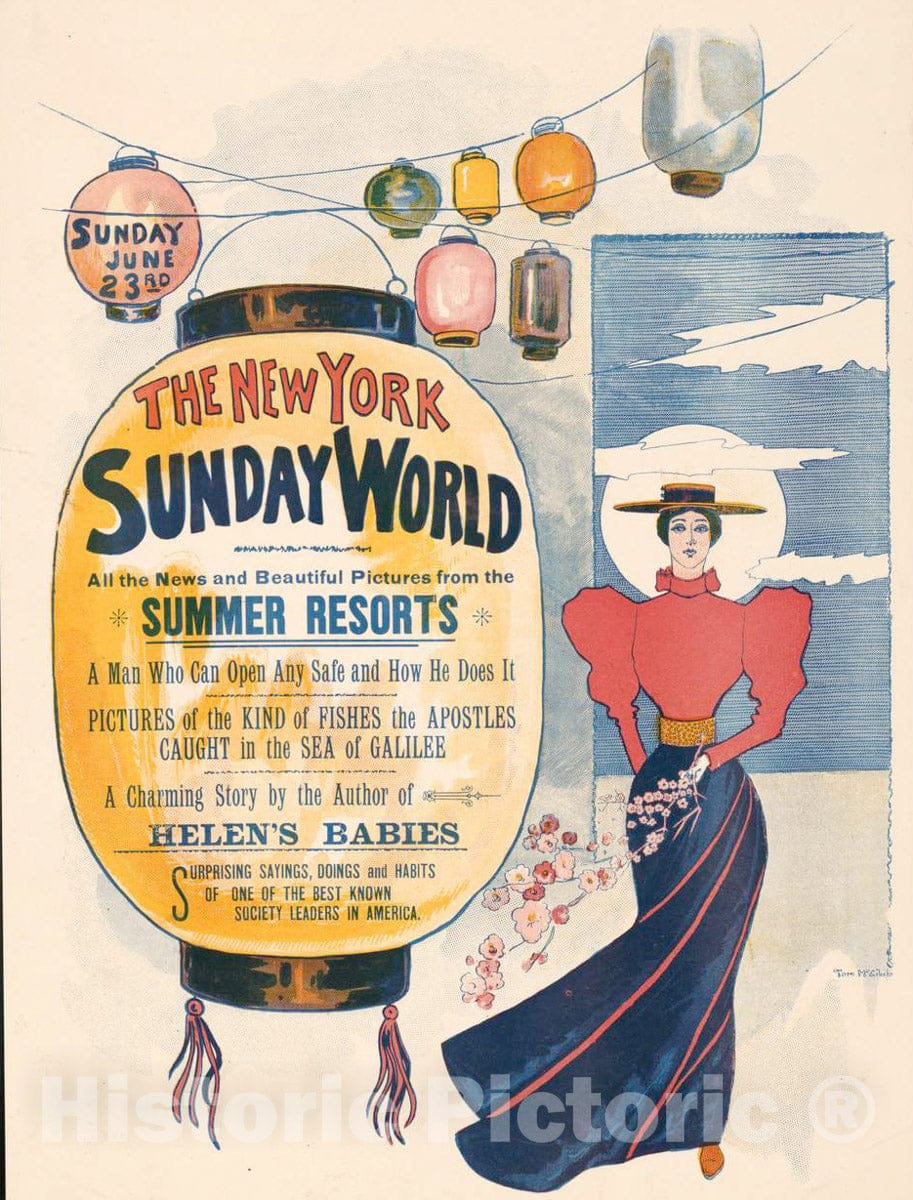 Vintage Poster -  The New York Sunday World -  Sunday June 23rd, Historic Wall Art