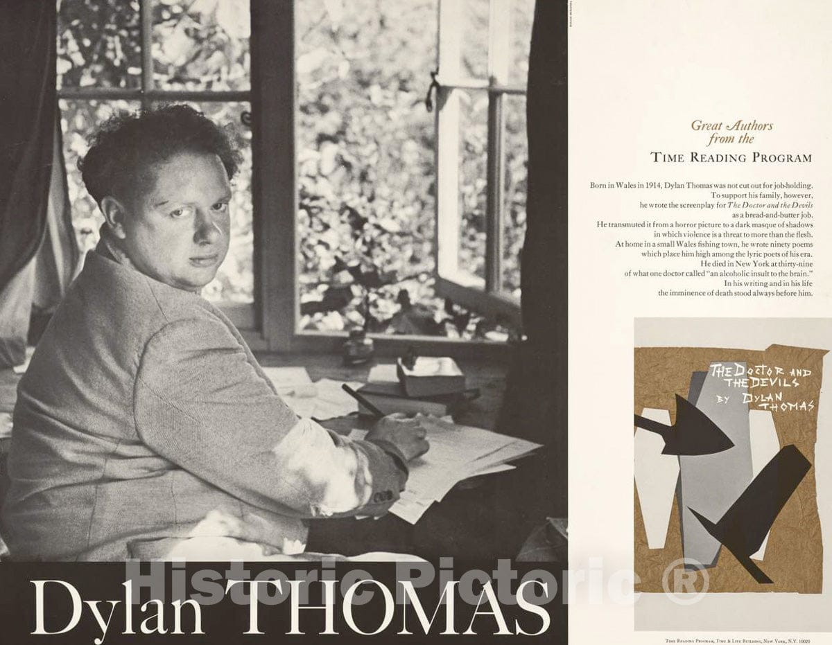 Vintage Poster -  Dylan Thomas; Great Authors from The Time Reading Program, Historic Wall Art