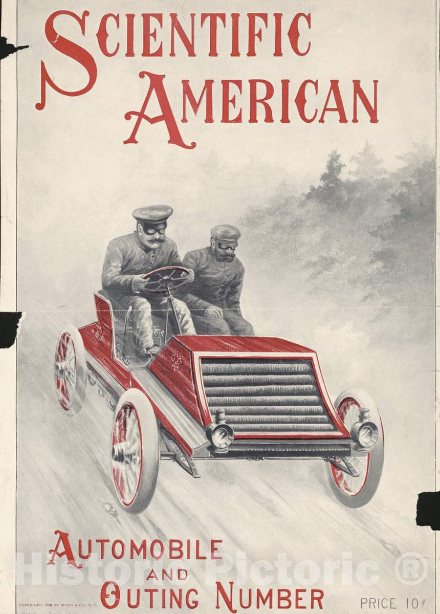 Vintage Poster -  Scientific American -  Automobile and Outing Number, Price 10 Cents, Historic Wall Art