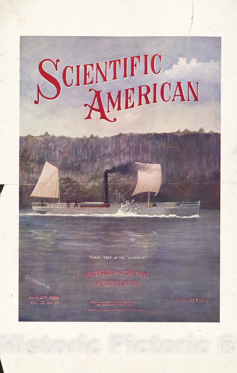 Vintage Poster -  Scientific American -  Hudson - Fulton Celebration. Sept. 25th, 1909, Historic Wall Art