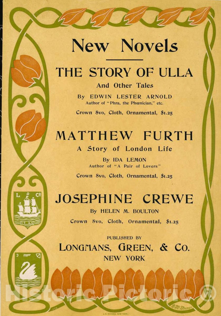 Vintage Poster -  New Novels, The Story of Ulla Mathhew Furth Josephine Crewe, Historic Wall Art