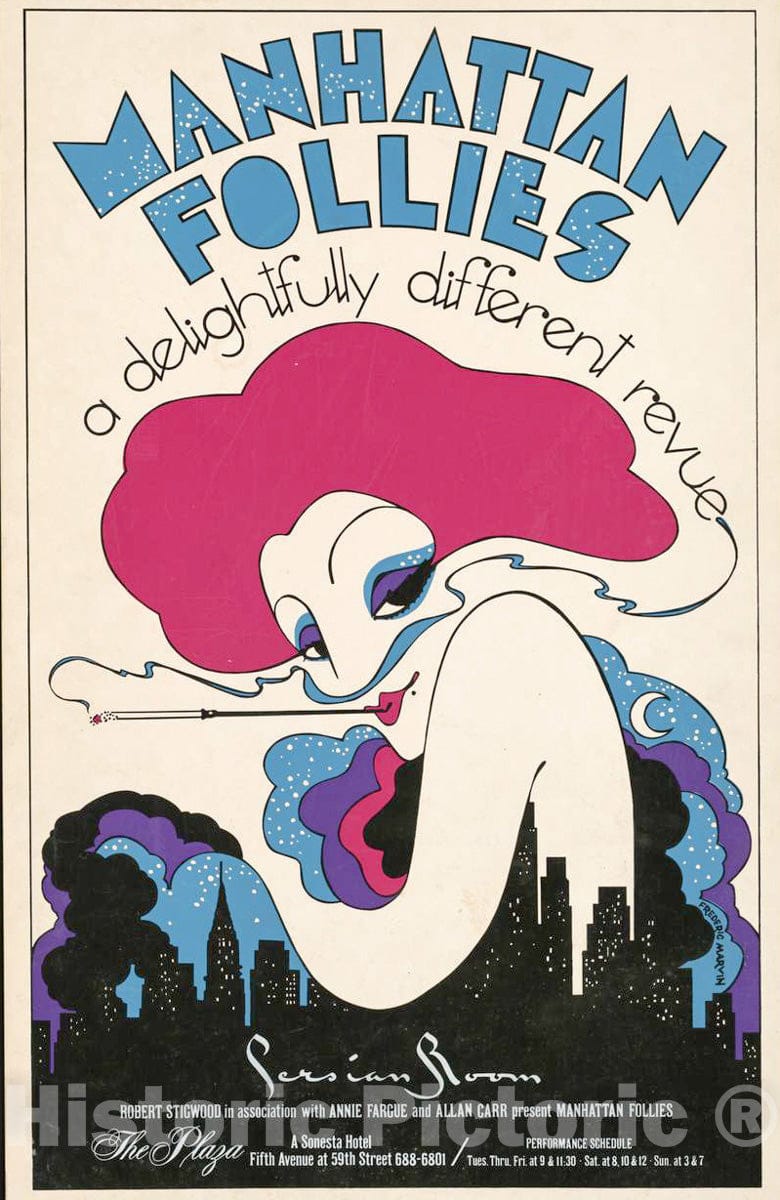 Vintage Poster -  Manhattan Follies, a Delightfully Different Revue. Persian Room. The Plaza., Historic Wall Art