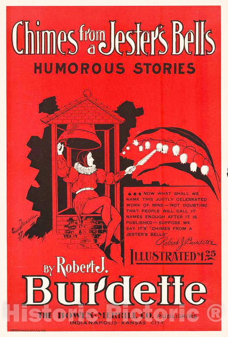 Vintage Poster -  Chimes from a Jester's Bells Humorous Stories by Robert J. Burdette, Historic Wall Art