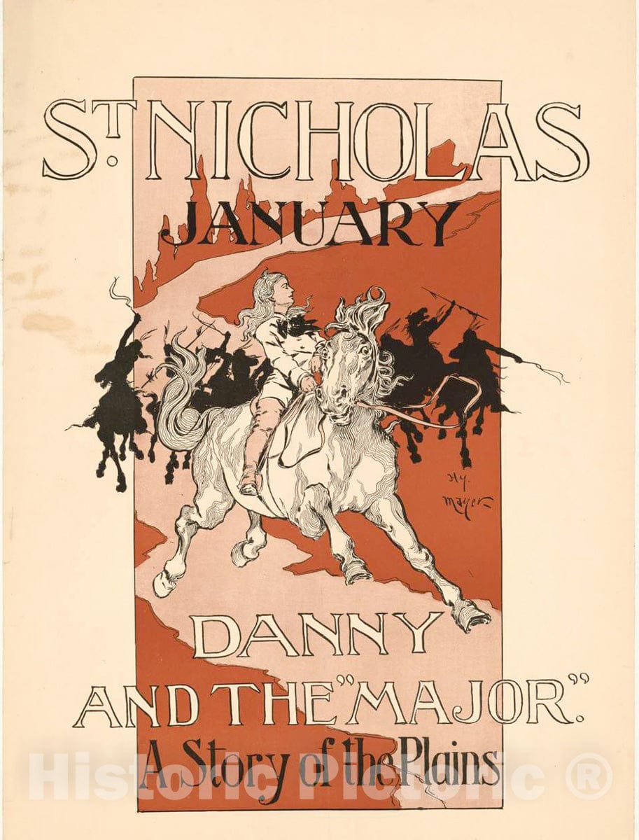 Vintage Poster -  St. Nicholas January. Danny and The Major. A Story of The Plains, Historic Wall Art