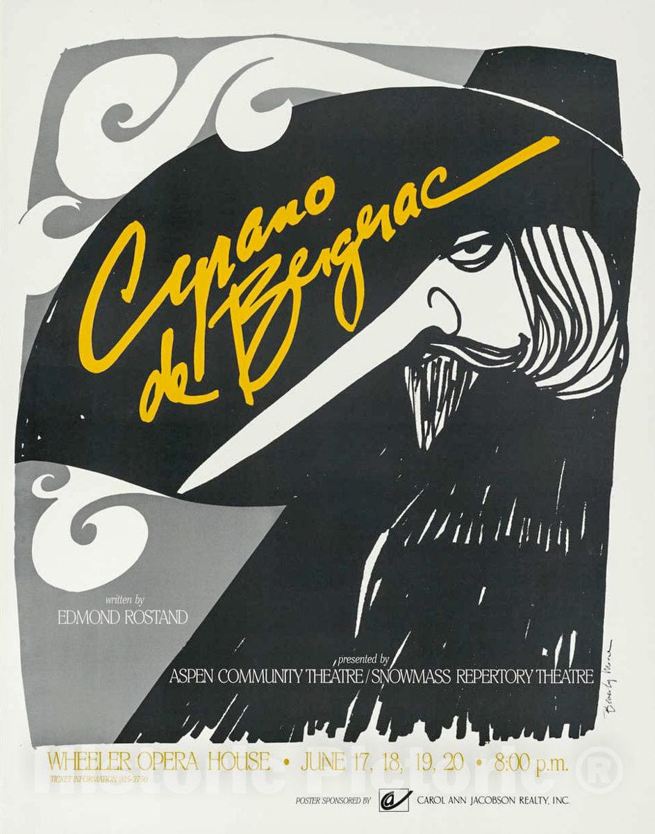 Vintage Poster - Cyrano de Bergerac Written by Edmond Rostand : Wheeler Opera House., Historic Wall Art