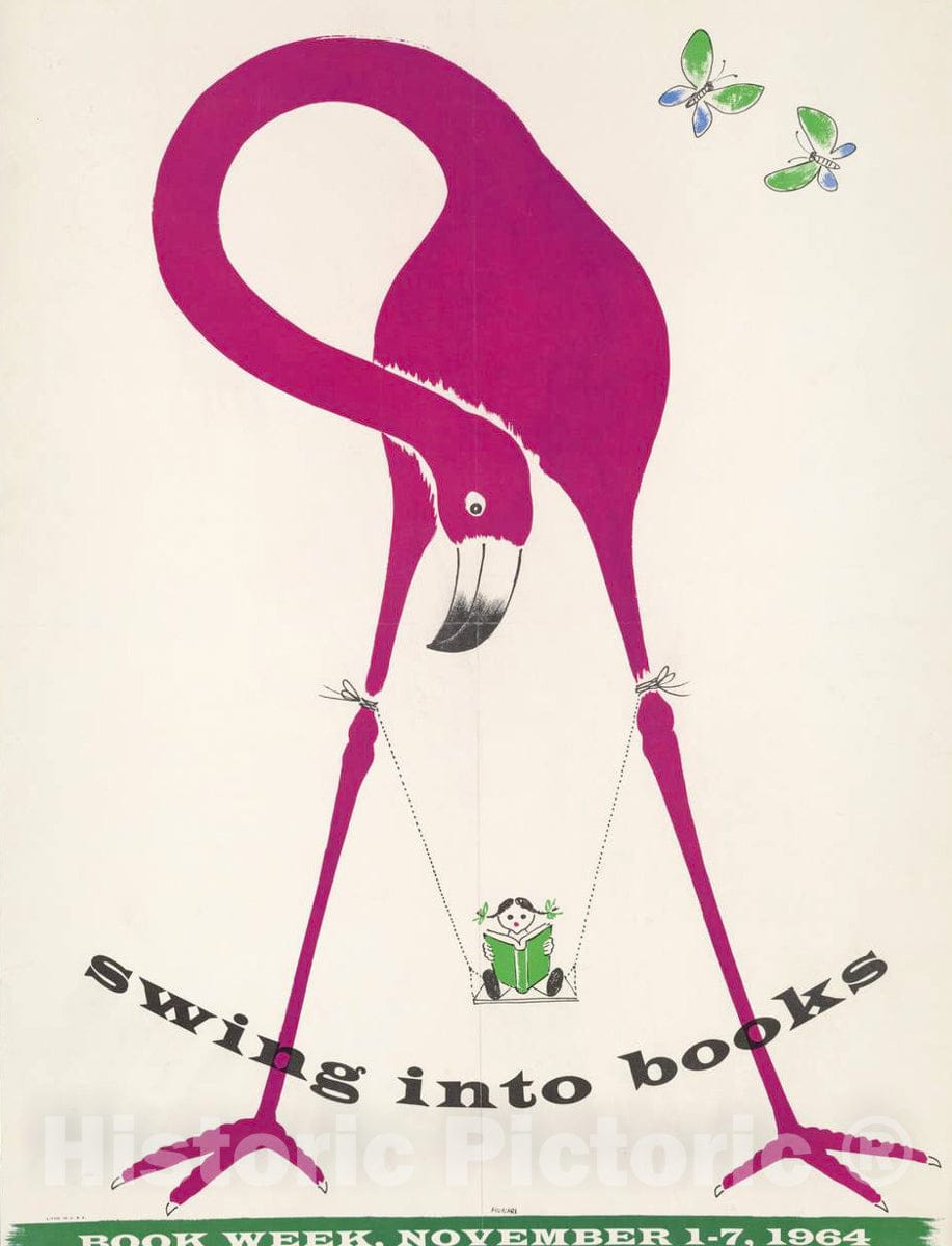 Vintage Poster -  Swing into Books. Book Week, November 1 - 7, 1964, Historic Wall Art