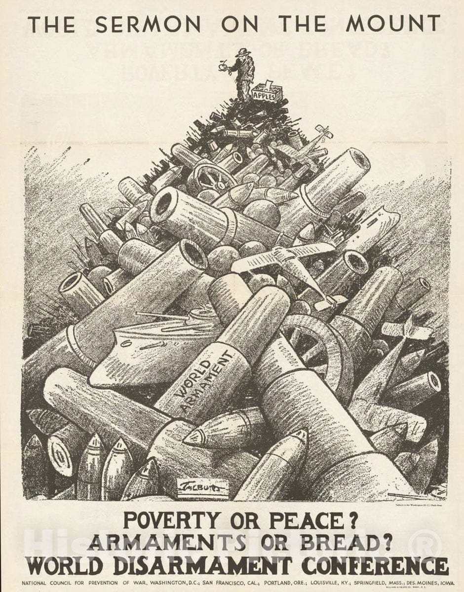 Vintage Poster -  The Sermon on The Mount. Poverty or Peace? Aramaments or Bread? World Disarmament Conference, Historic Wall Art