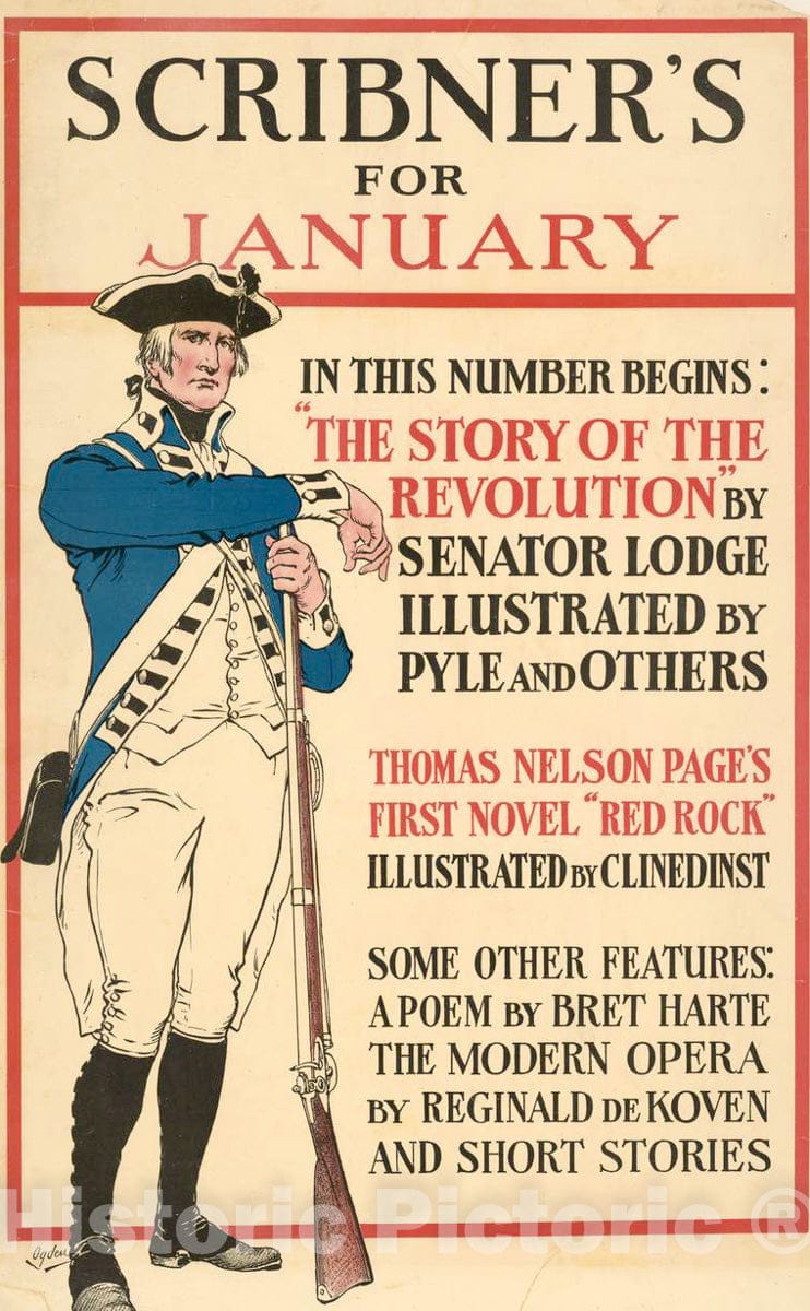 Vintage Poster -  Scribner's for January. in This Number Begins: The Story of The Revolution by Senator Lodge., Historic Wall Art