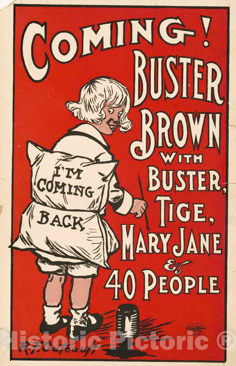 Vintage Poster -  Coming! Buster Brown with Buster Tige, Mary Jane & 40 People, Historic Wall Art