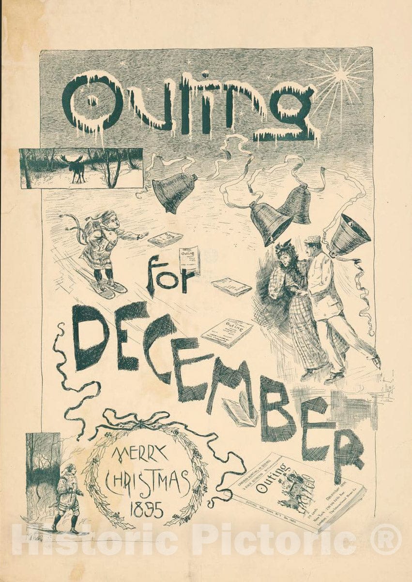 Vintage Poster -  Outing for December. Merry Christmas 1895, Historic Wall Art