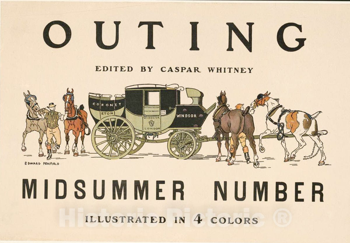 Vintage Poster -  Outing Edited by Caspar Whitney; mid - Summer Number, Illustrated in 4 Colors, Historic Wall Art