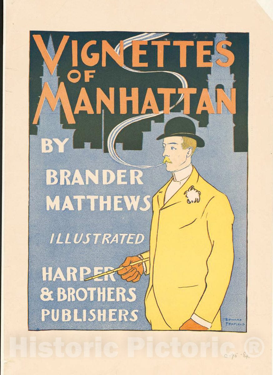 Vintage Poster -  Vignettes of Manhattan by Brander Matthews, Illustrated, Historic Wall Art