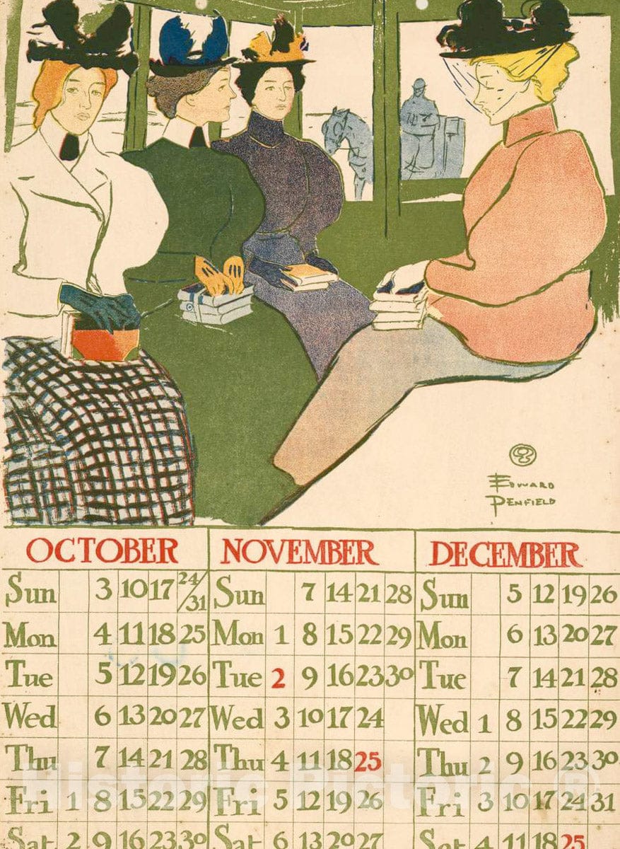 Vintage Poster -  [October November December 1897 Calendar], Historic Wall Art