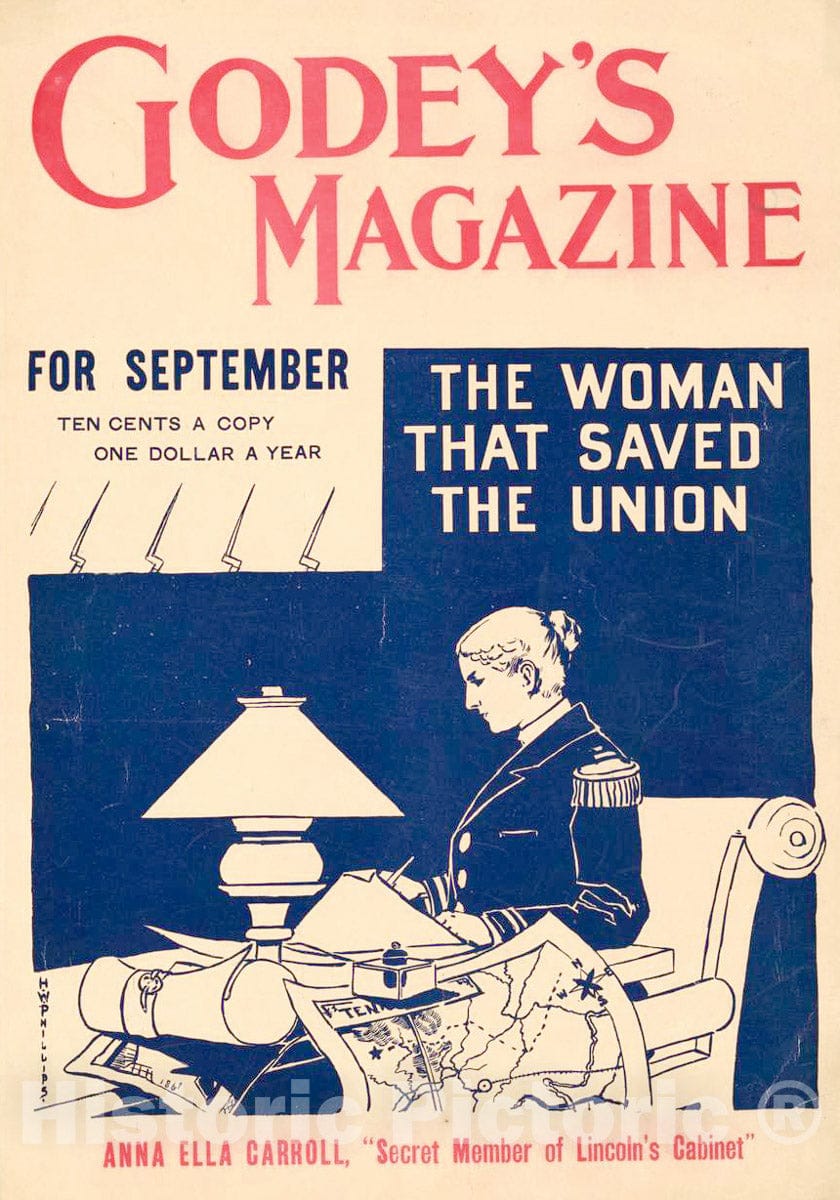 Vintage Poster -  Godey's Magazine for September. The Woman That Saved The Union, Historic Wall Art