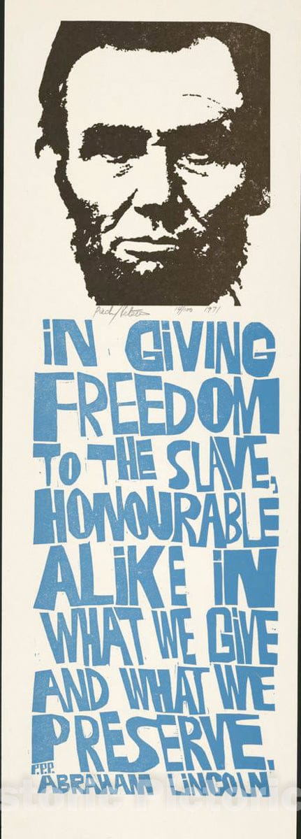 Vintage Poster -  in Giving Freedom to The Slave, honourable Alike in What we give and What we Preserve. Abraham Lincoln, Historic Wall Art