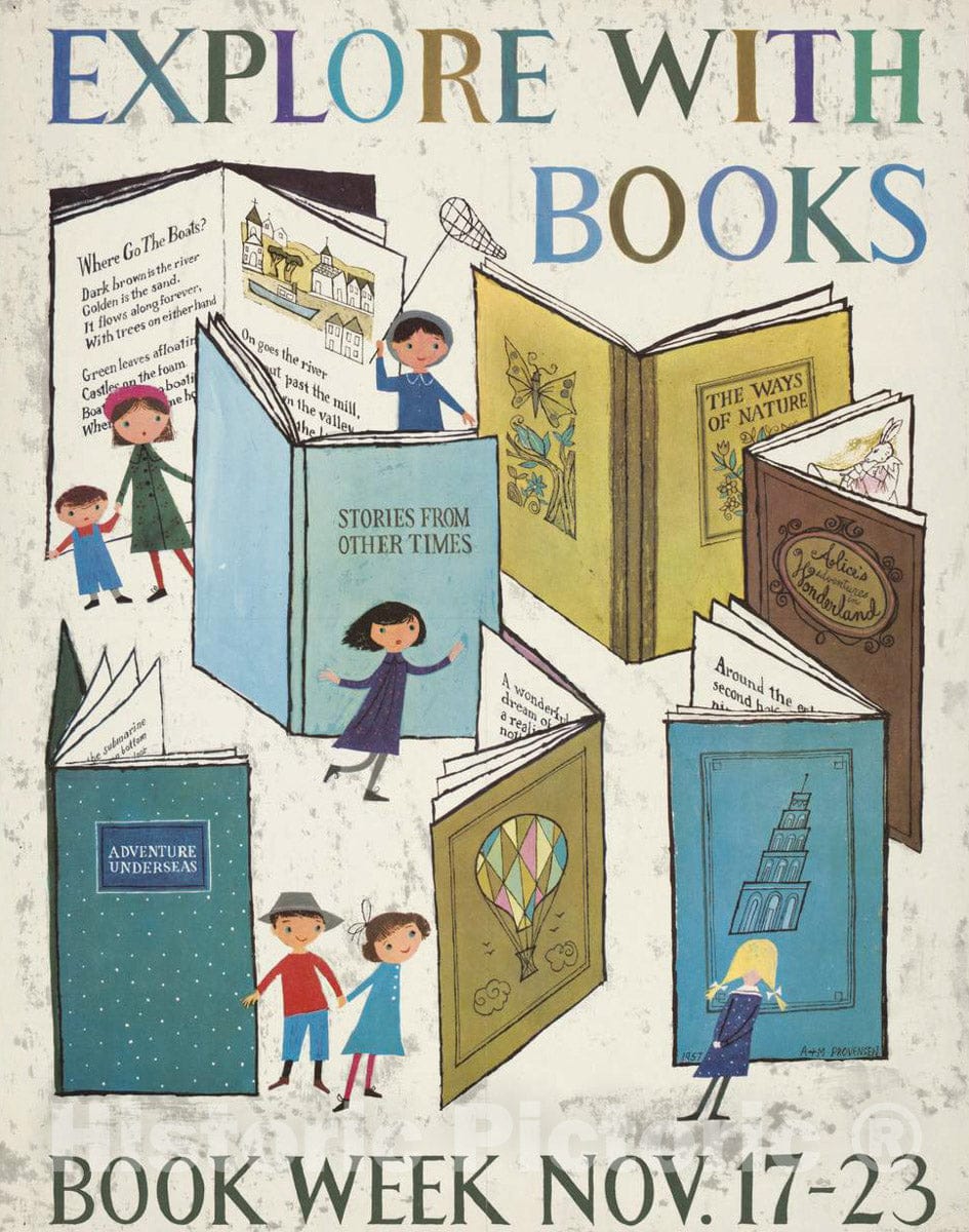 Vintage Poster -  Explore with Books. Book Week, Nov. 17 - 23, Historic Wall Art