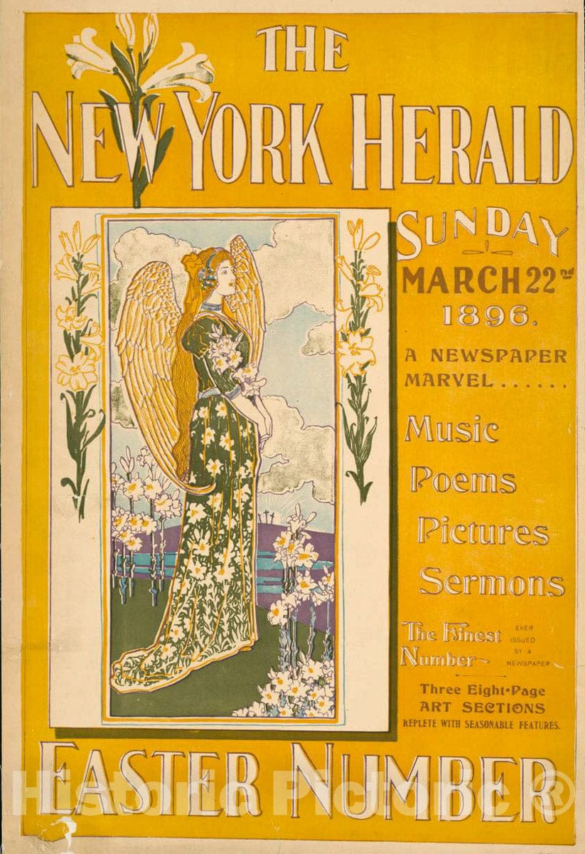 Vintage Poster - The New York Herald Sunday March 22nd 1896. A Newspaper Marvel. Easter Number, Historic Wall Art