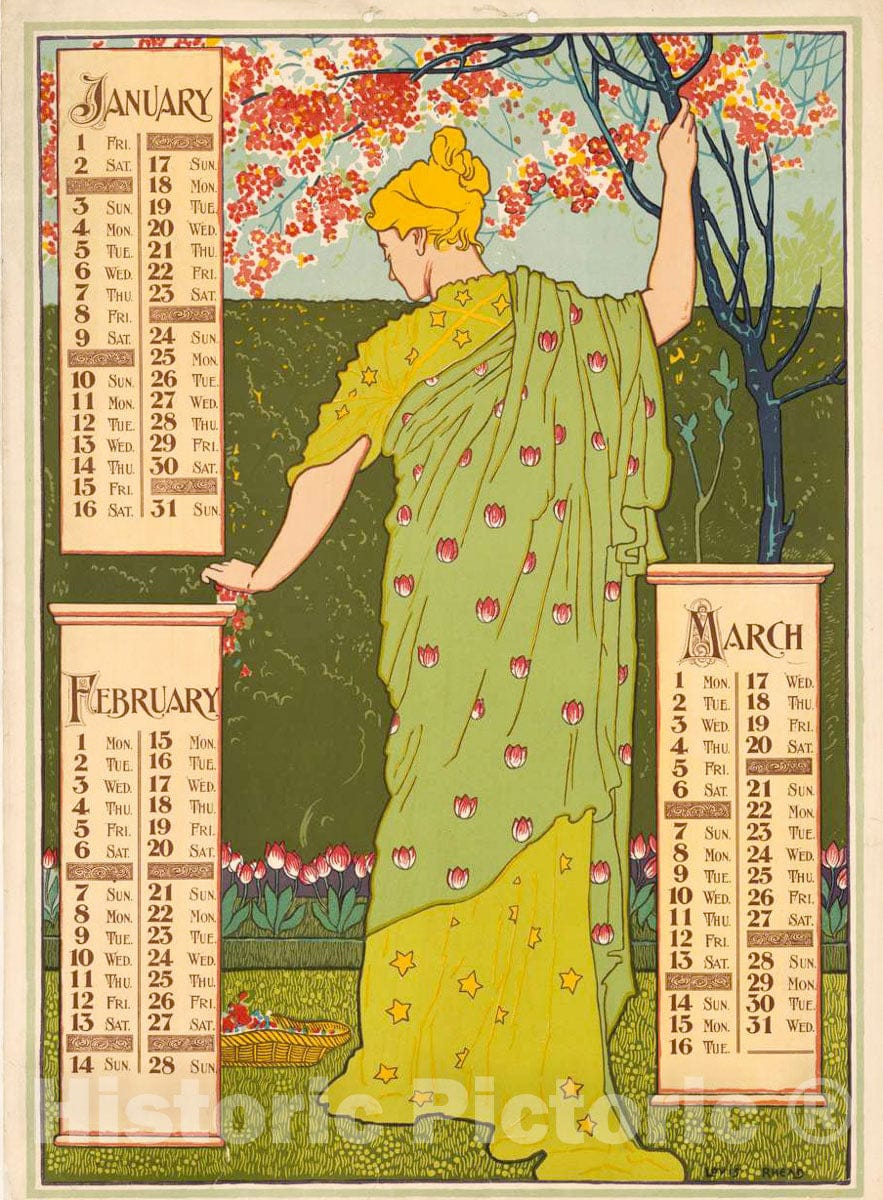 Vintage Poster -  Poster Calendar [for] 1897. January, February, March, Historic Wall Art