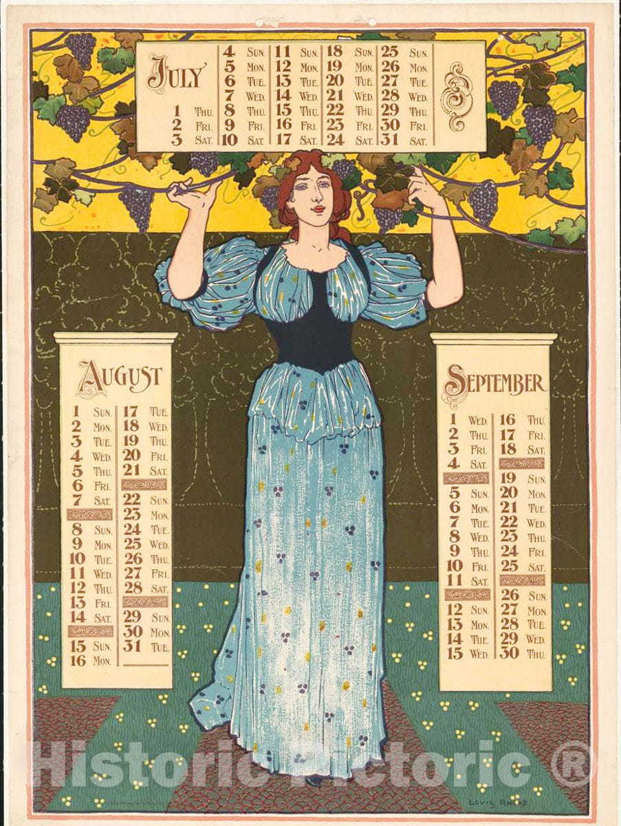 Vintage Poster -  Poster Calendar [for] 1897. July, August, September, Historic Wall Art