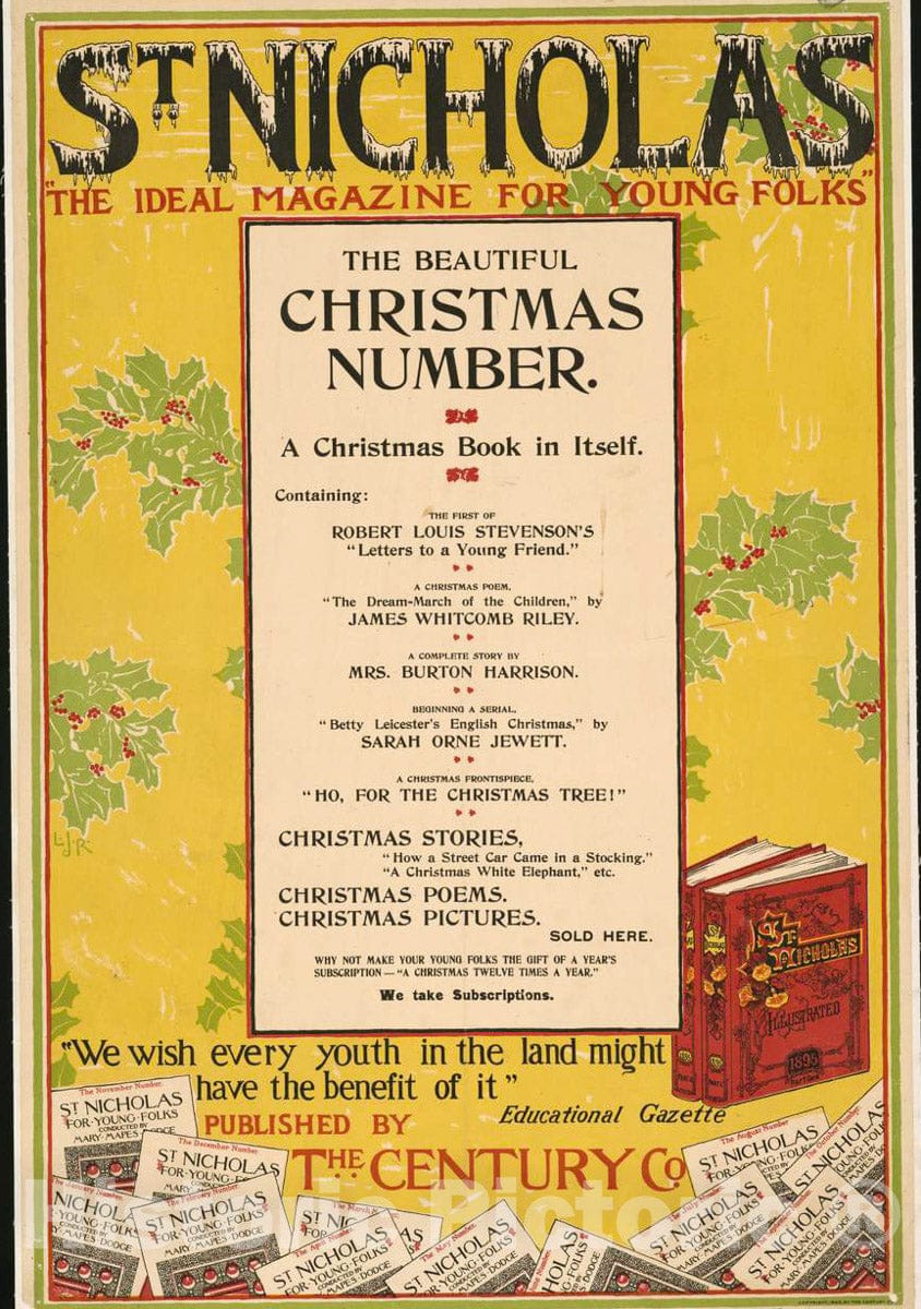 Vintage Poster -  St. Nicholas,The Ideal Magazine for Young Folks. The Beautiful Christmas Number, Historic Wall Art