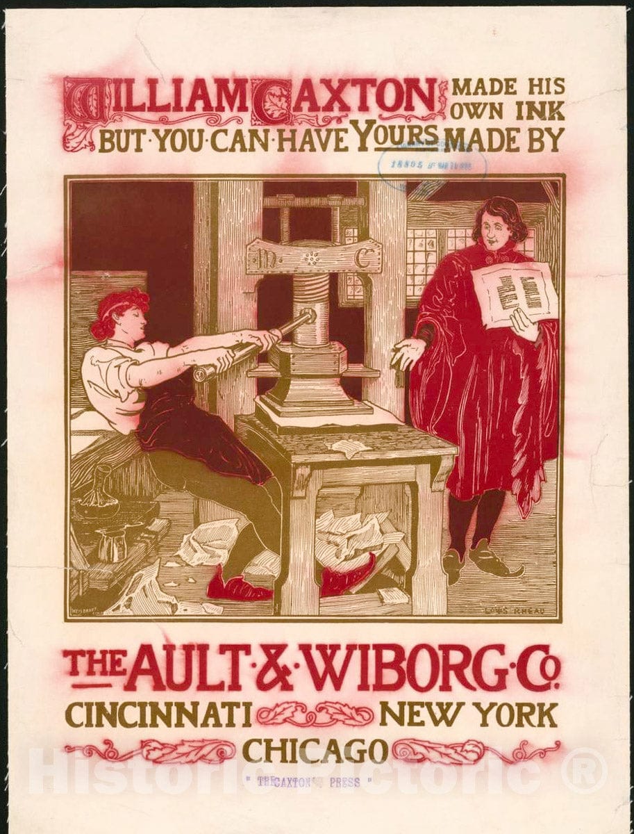 Vintage Poster -  William Caxton Made his own Ink, but You can Have Yours Made by The Ault & Wiborg Co., Historic Wall Art