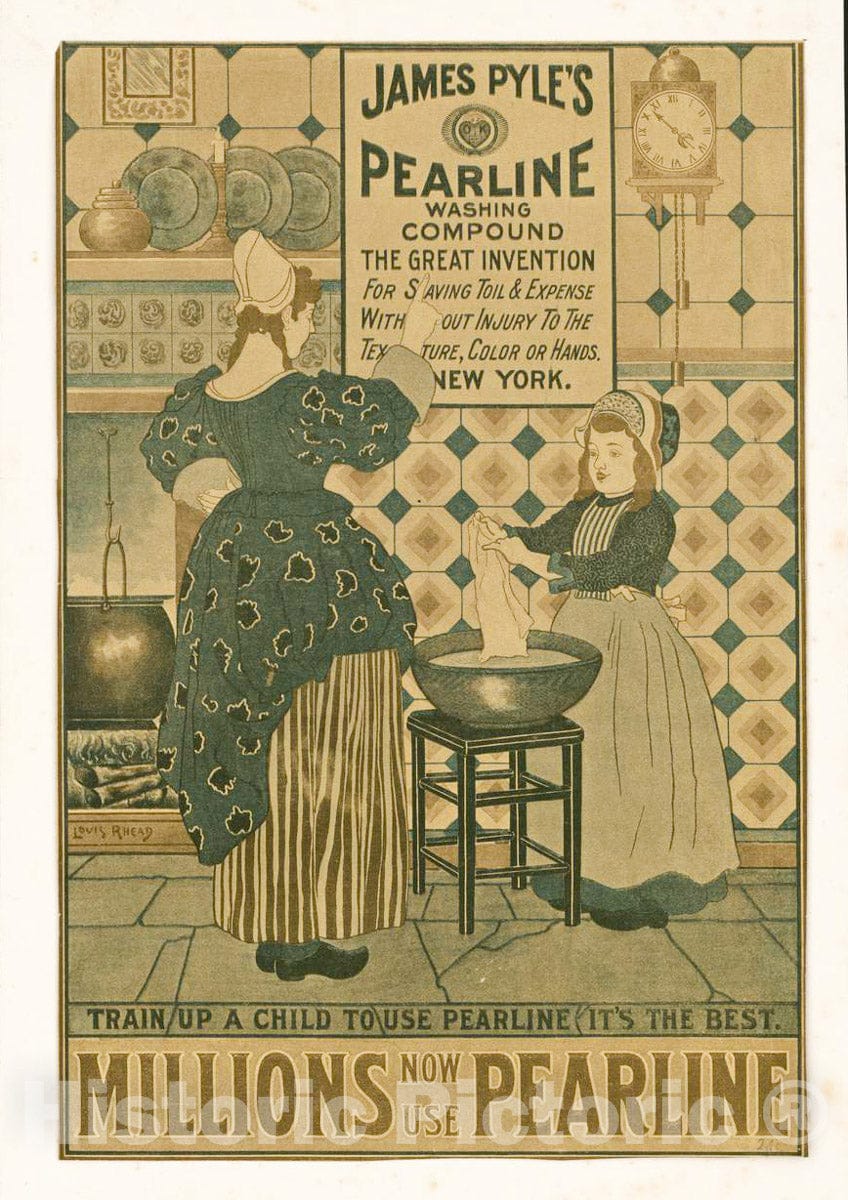 Vintage Poster -  Millions Now use Pearline. James Pyles's Pearline Washing Compound The Great Invention., Historic Wall Art