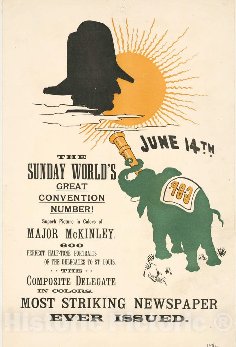 Vintage Poster -  The Sunday World, June 14th, Historic Wall Art