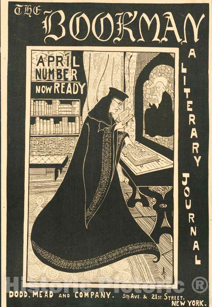 Vintage Poster -  The Bookman, Literary Journal. April Number Now Ready, Historic Wall Art