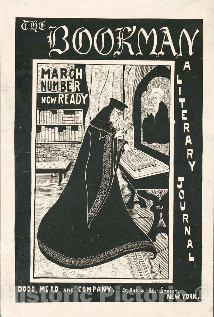 Vintage Poster -  The Bookman, Literary Journal. March Number Now Ready, Historic Wall Art