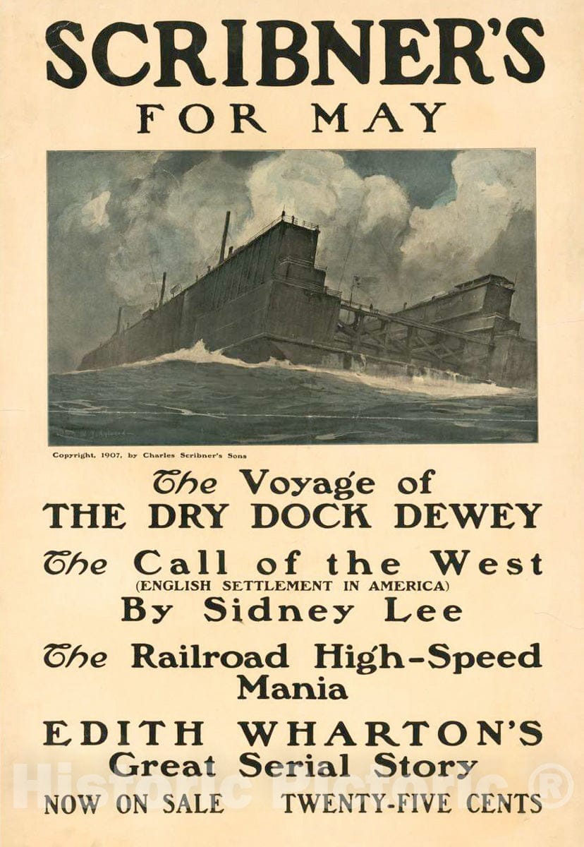 Vintage Poster -  Scribner's for May. The Voyage of The Dry Dock Dewey., Historic Wall Art