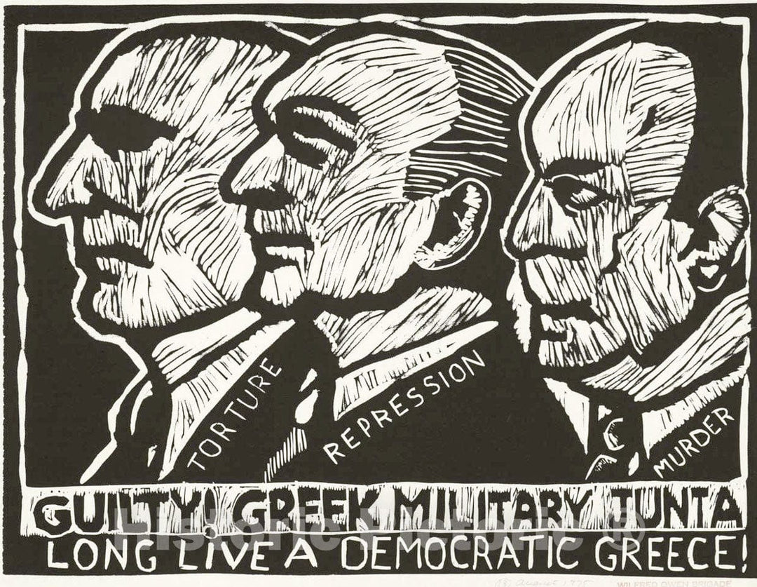 Vintage Poster -  Guilty! Greek Military junta. Long Live a Democratic Greece!, Historic Wall Art