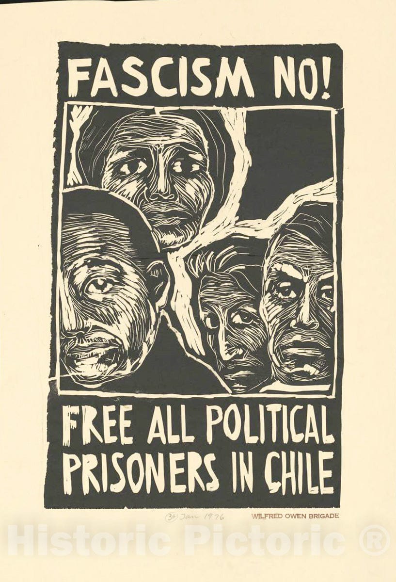 Vintage Poster -  Fascism no! Free All Political Prisoners in Chile, Historic Wall Art