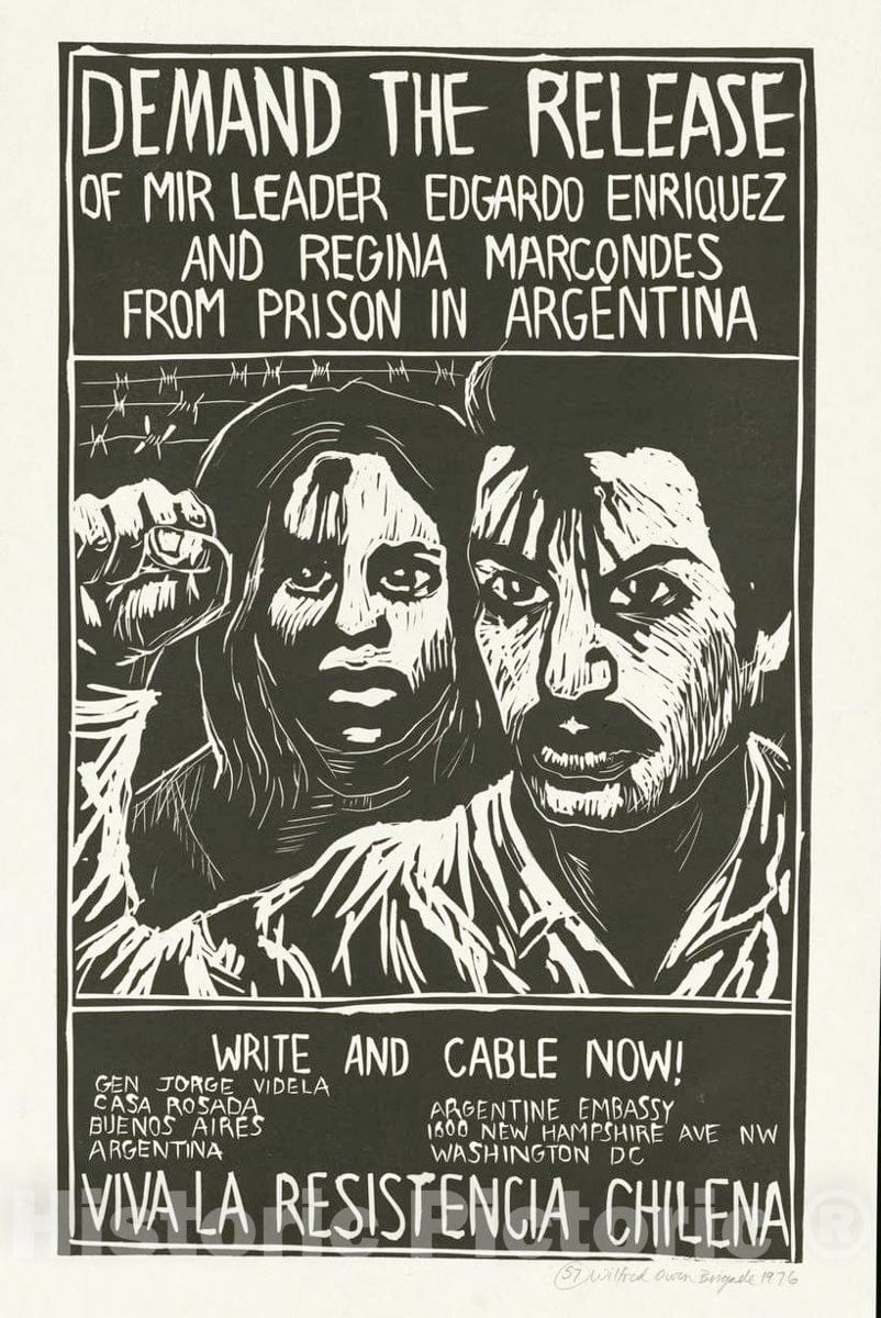 Vintage Poster -  Demand The Release of MIR Leader Edgardo Enriquez and Regina Marcondes from Prison in Argentina, Historic Wall Art