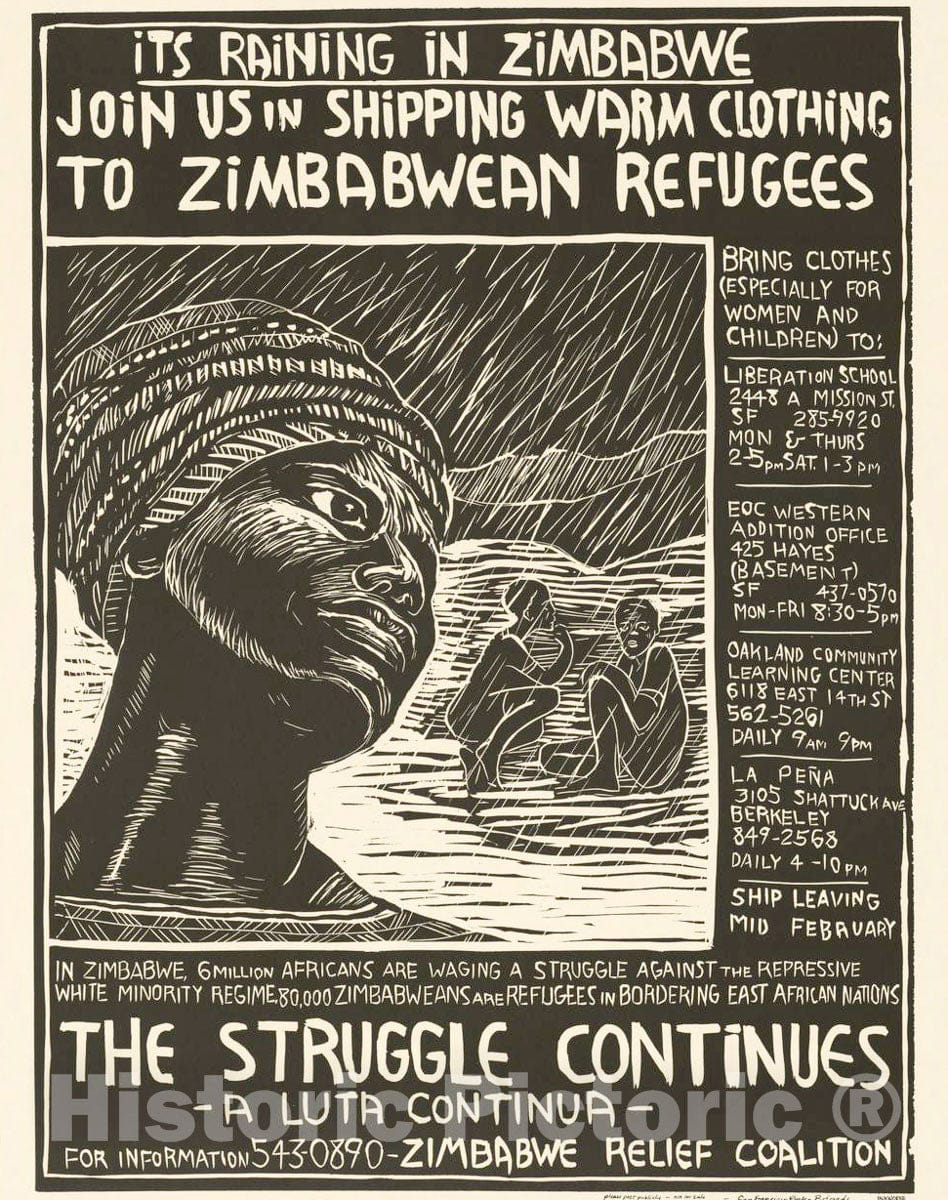 Vintage Poster -  It's Raining in Zimbabwe. Join us in Shipping Warm Clothing to Zimbabwean Refugees 1, Historic Wall Art