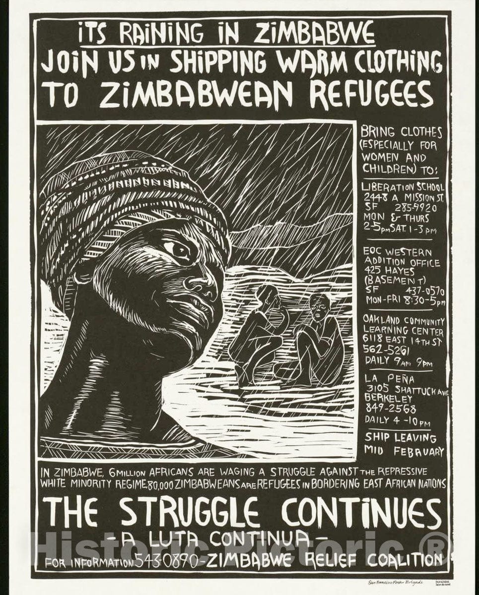 Vintage Poster -  It's Raining in Zimbabwe. Join us in Shipping Warm Clothing to Zimbabwean Refugees 2, Historic Wall Art