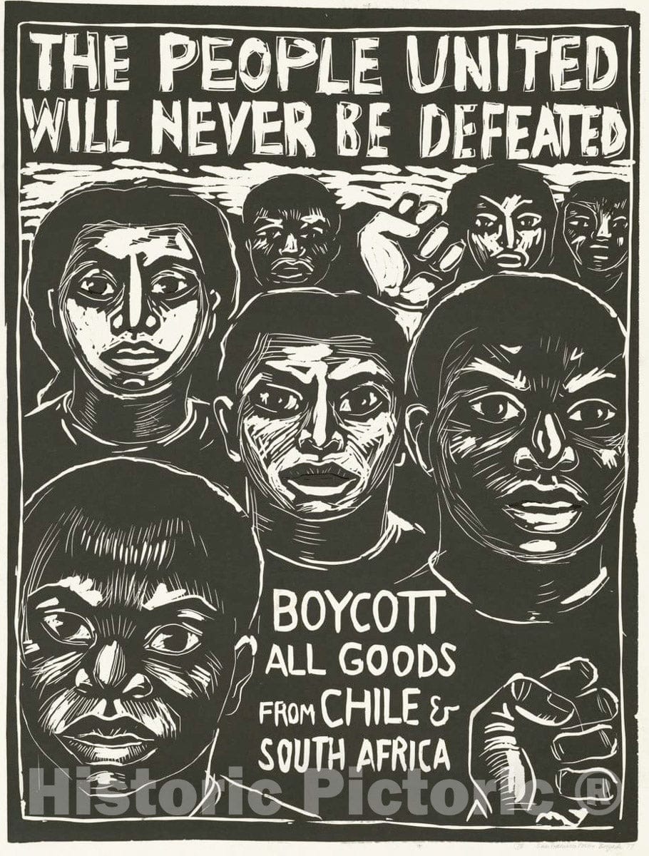 Vintage Poster -  The People United Will Never be Defeated. Boycott The repressive regimes of Chile & South Africa 1, Historic Wall Art