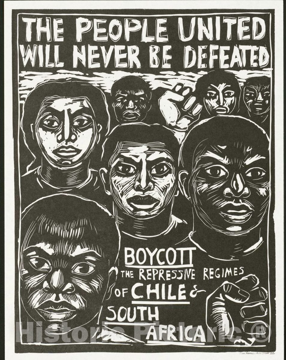 Vintage Poster -  The People United Will Never be Defeated. Boycott The repressive regimes of Chile & South Africa 2, Historic Wall Art