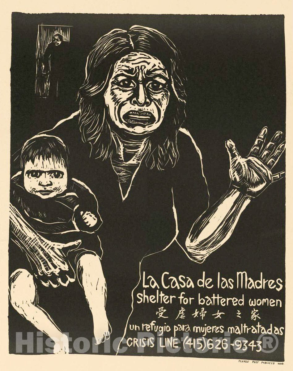 Vintage Poster -  La casa de las Madres. shelter for Battered Women, Historic Wall Art