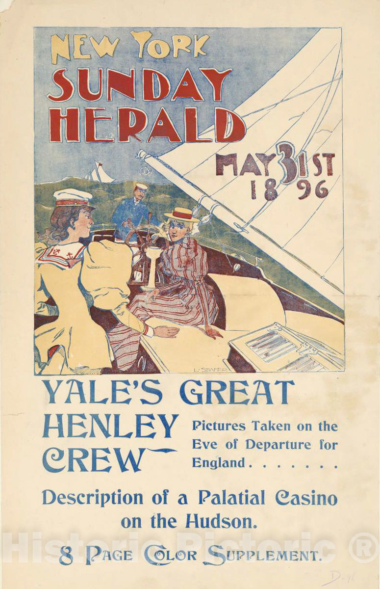 Vintage Poster -  New York Sunday Herald, May 31st 1896. Yale's Great Henley Crew, Historic Wall Art