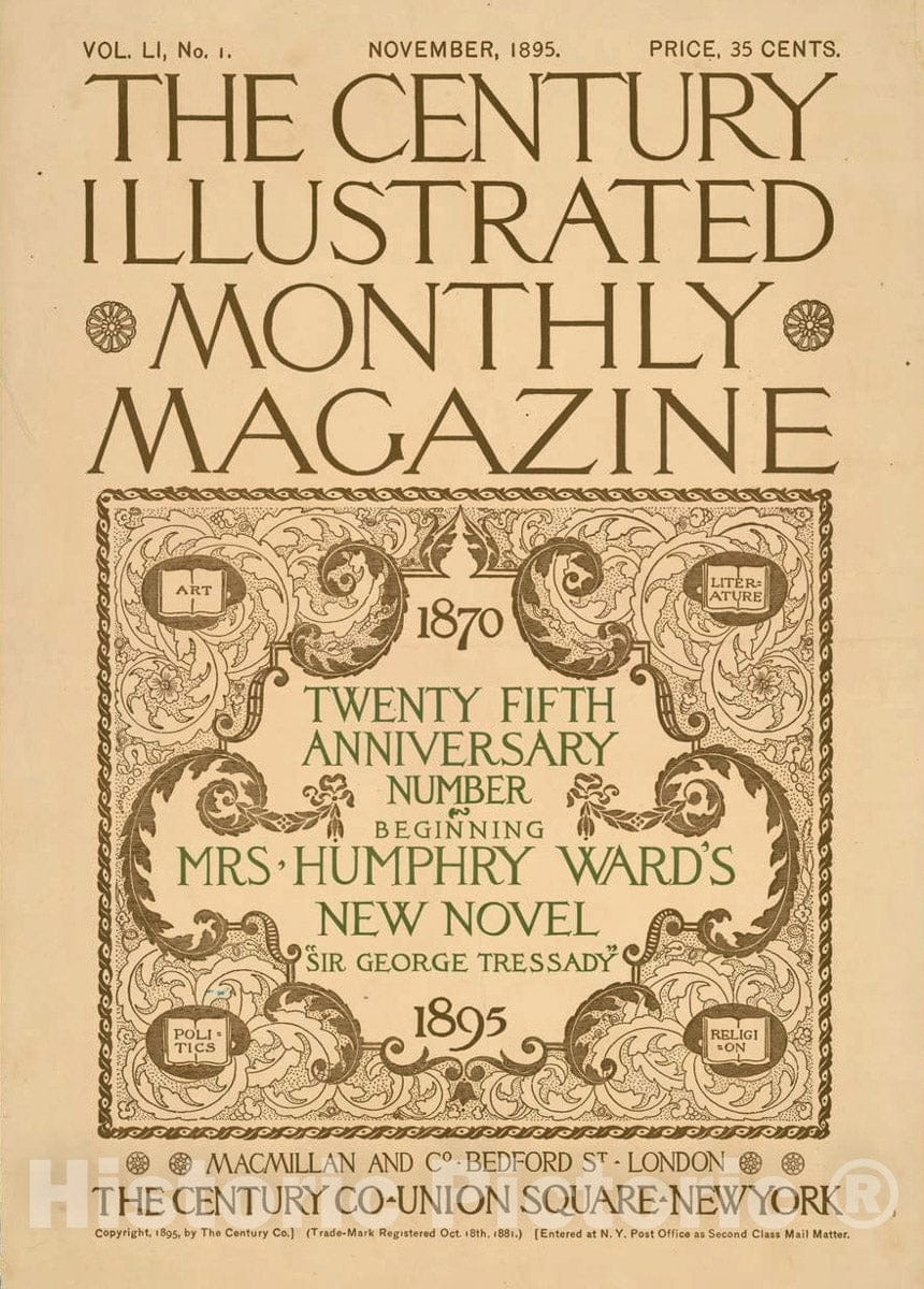 Vintage Poster -  The Century Illustrated Monthly Magazine. Twenty Fifth Anniversary Number. 1870 - 1895, Historic Wall Art